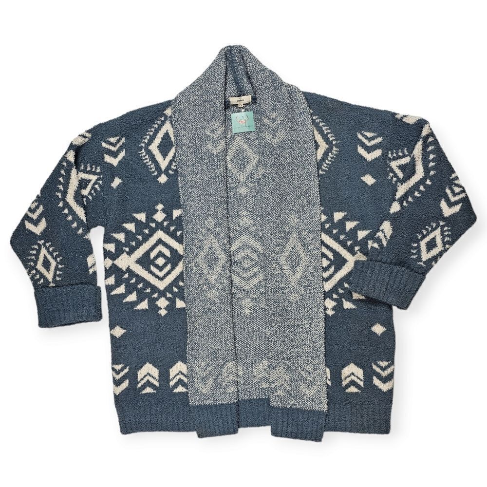Entro Blue & Cream Aztec Southwestern Sweater Cardigan Women's‎ Size 1X